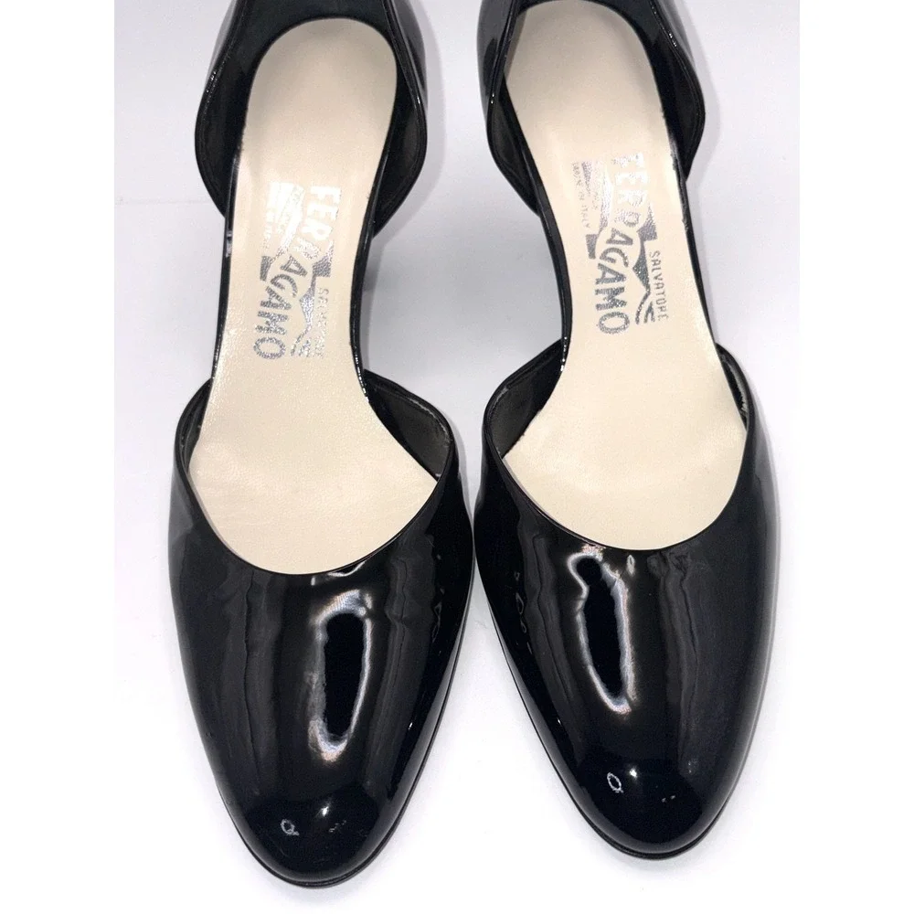 Salvatore Ferragamo Black Patent Leather D'Orsay Pumps 8.5 2A Made in Italy